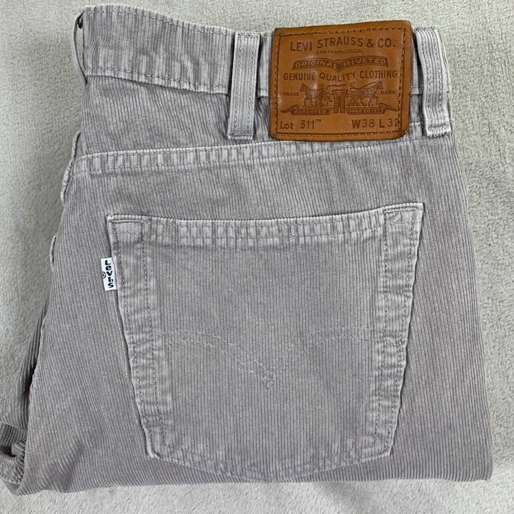 Levi's 511 Slim Corduroy Pants Mens 38x32 Grey Stretch Five Pocket Cords Casual